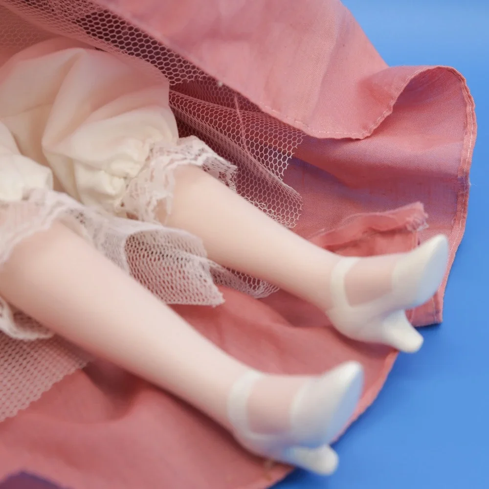 Porcelain Doll 18 Inch Pink Floral Victorian Gown Excellent Vintage